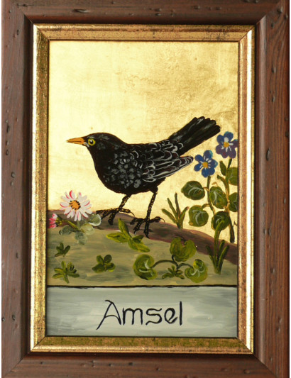 Hinterglasmalerei "Amsel"